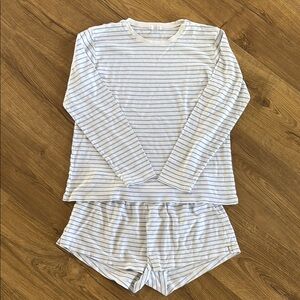 Lake Pajamas Pima Crew Long-Short Set in Baltic Blue Size Small